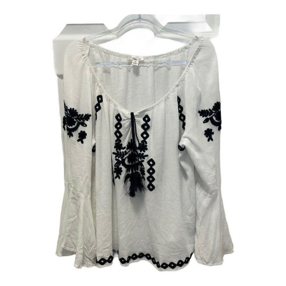 John Paul Richard White Navy Gauzy Peasant Blouse